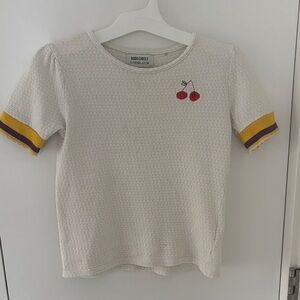 Bobo Choses Cream T-Shirt with Cherry and Stripe Detail